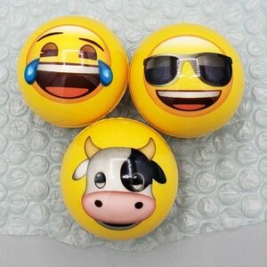 Dave‎ And Buster Emoji Balls Lot of 3 Cow, Sunglasses, Laughing